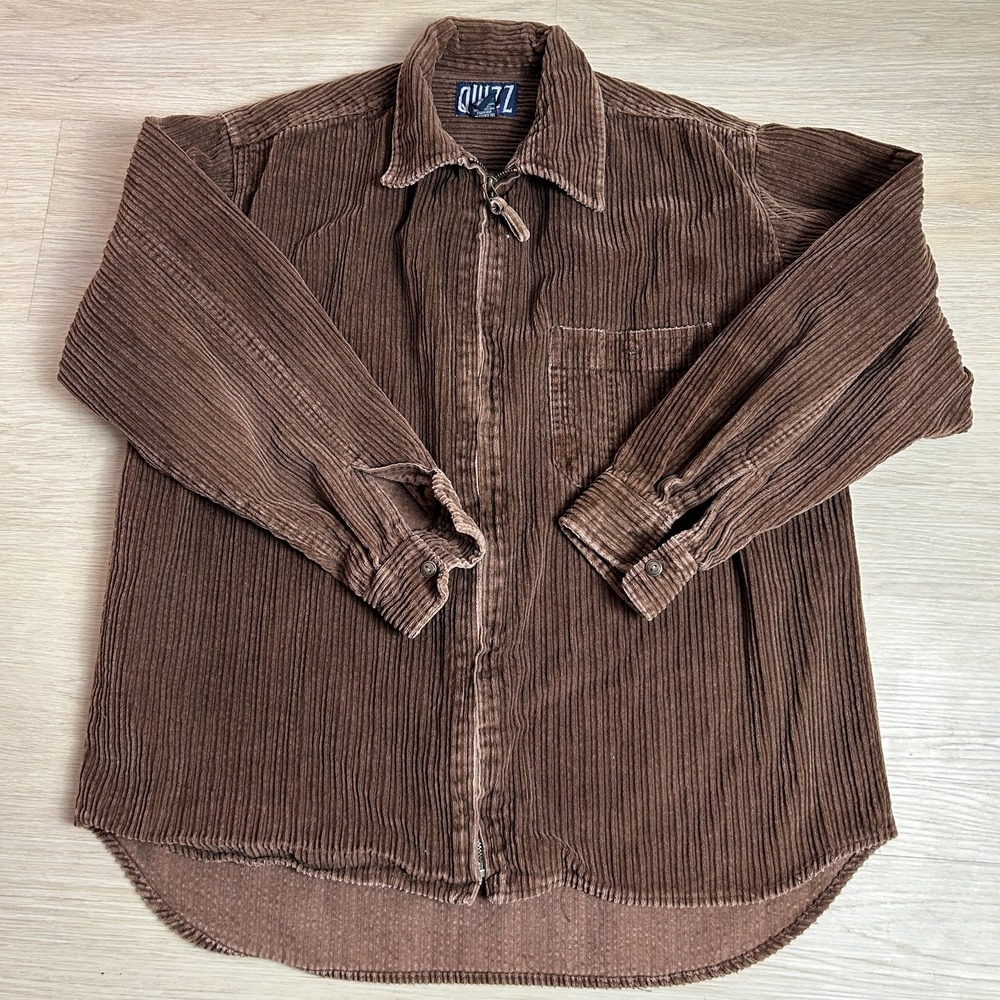 Vintage Quizz New York Heavy Corduroy Shirt Jacket Mens Medium Brown Zip Front M